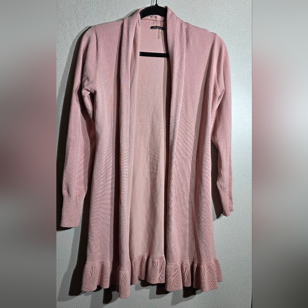 Women’s Pink Open-Front Ruffle Hem Cardigan - Picture 2 of 4